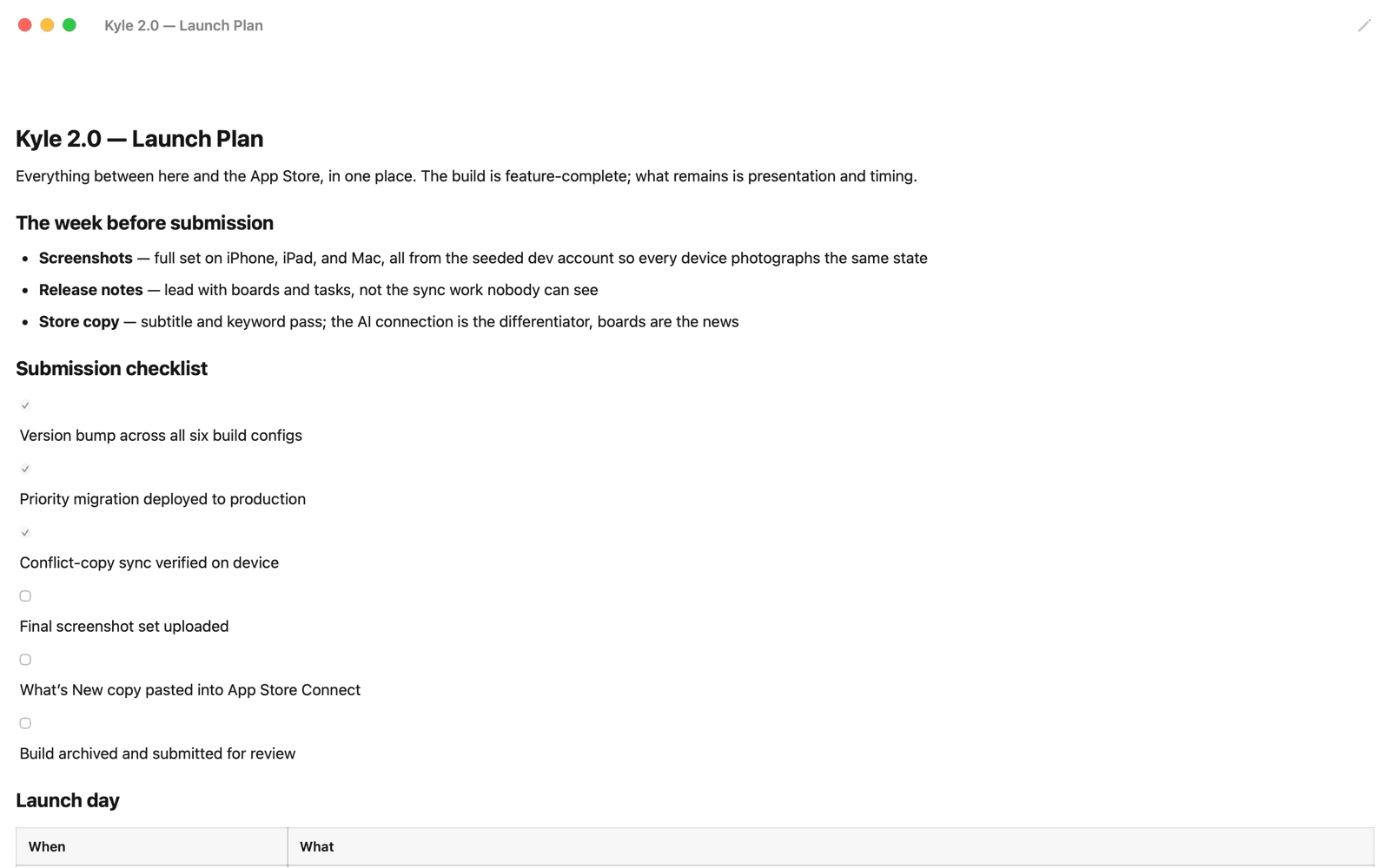 Kyle on Mac — a note open in its own window