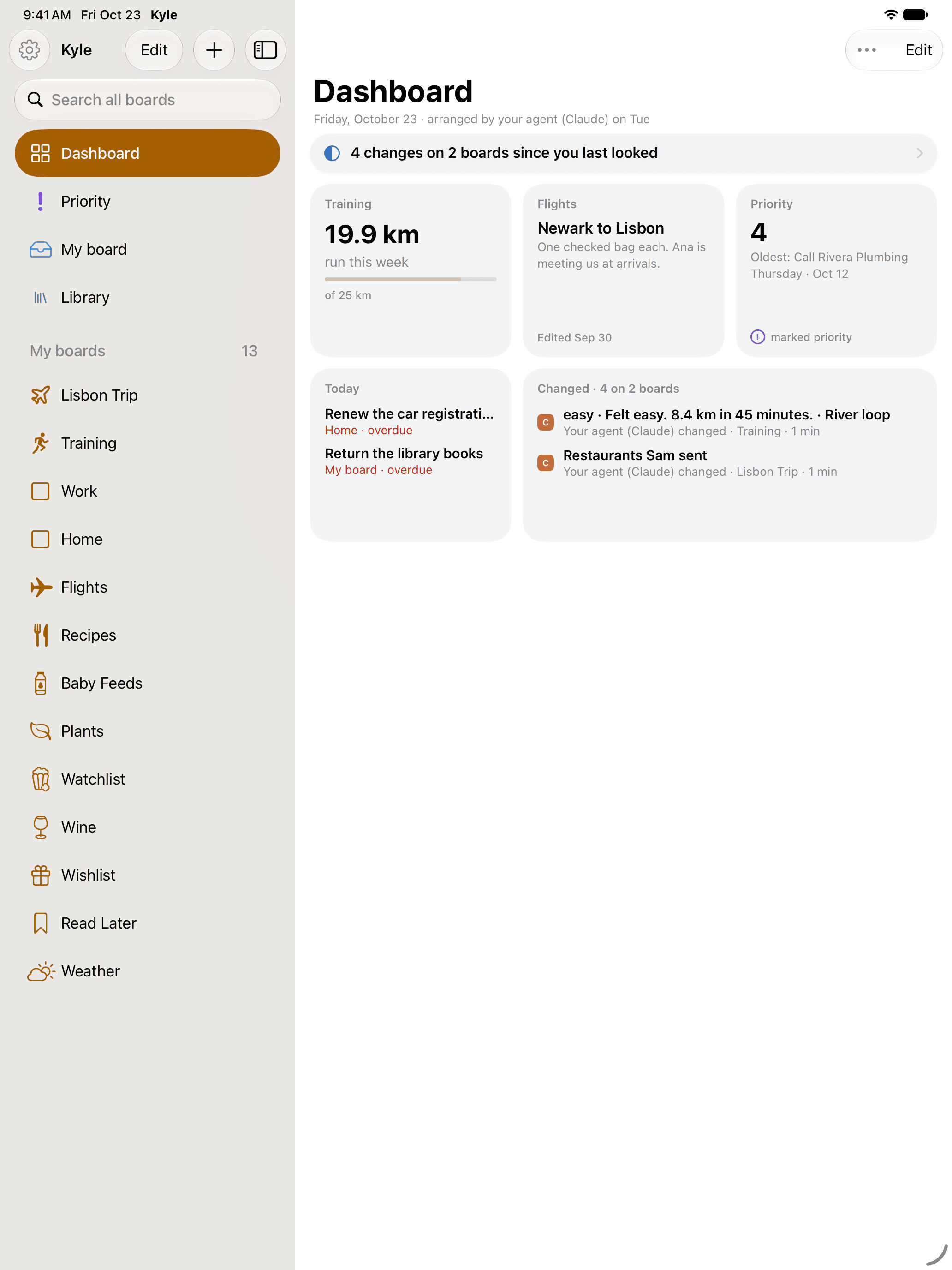 Kyle on iPad: the sidebar and the dashboard