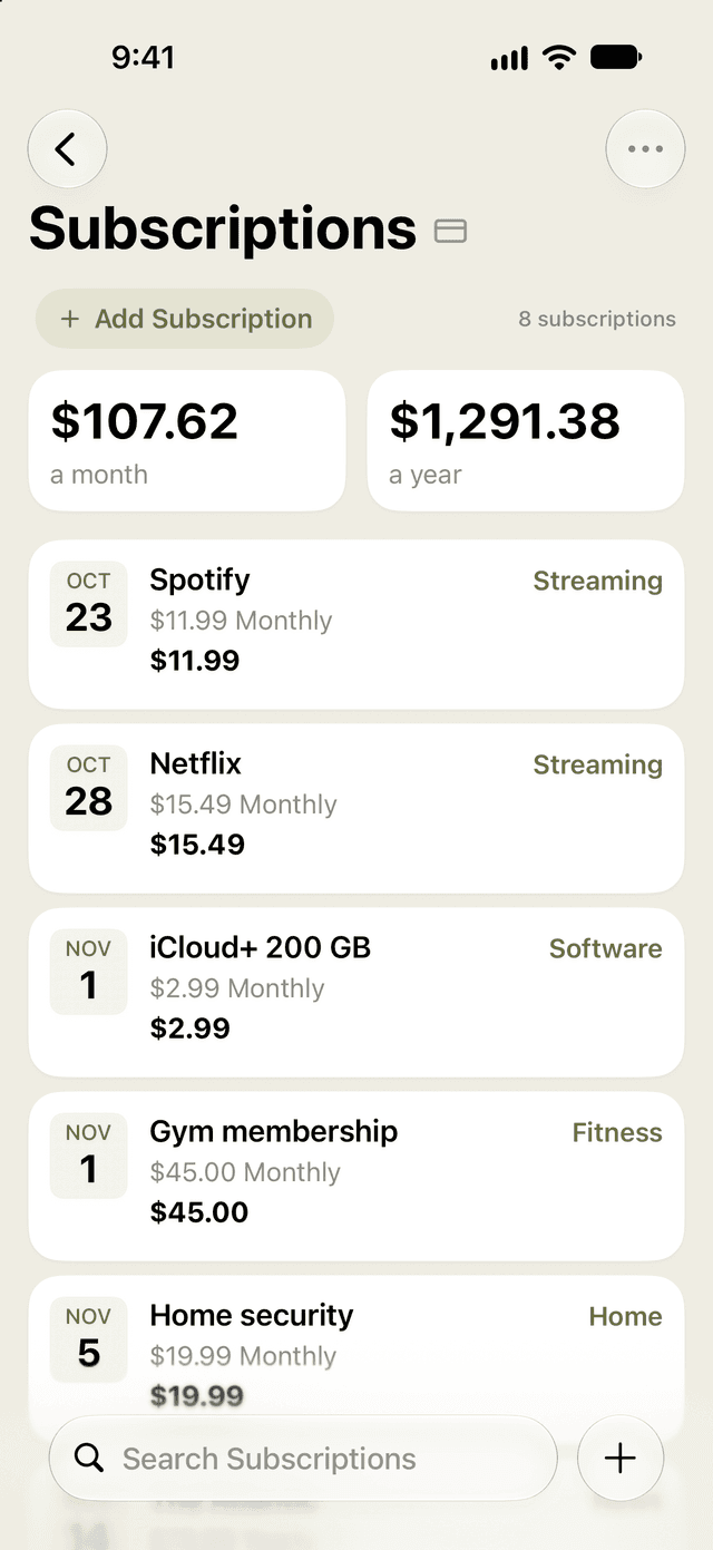 The Subscriptions board in Kyle